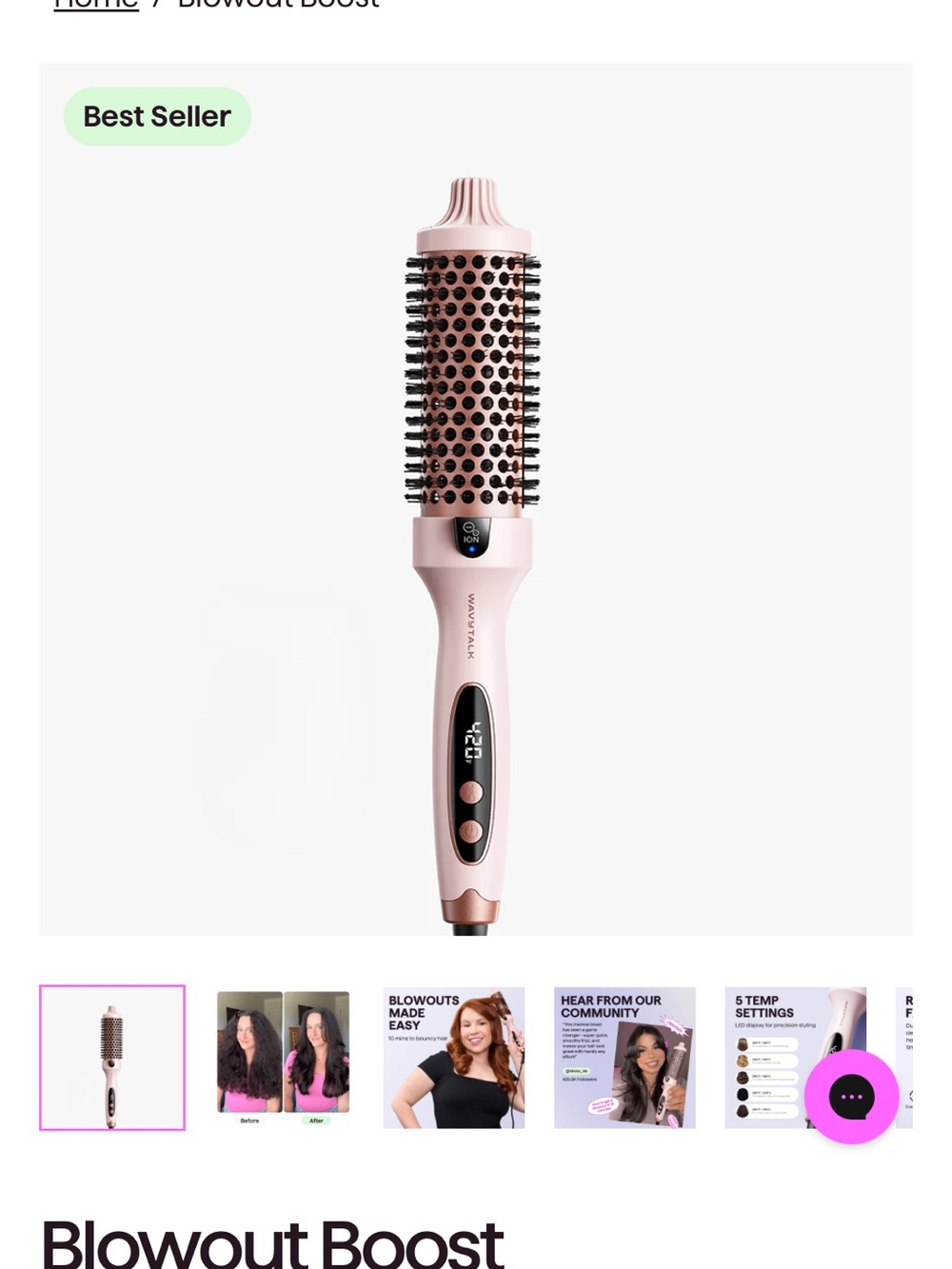 Wavytalk Pink lonic Curling Brush 1.25in Ceramic Digital Display 410°F. - Picture 5 of 8